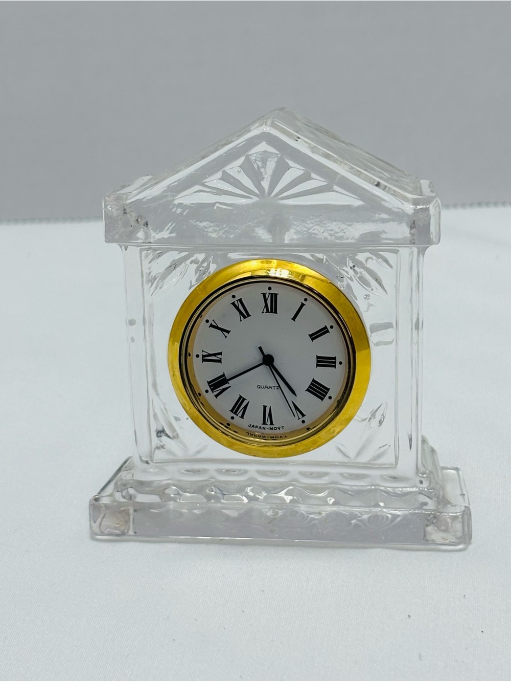 Clear Crystal Mantel Clock with Gold Accent